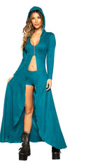 Two Piece Suede Hooded Robe with Zipper Closure and Shorts