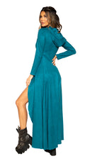 Two Piece Suede Hooded Robe with Zipper Closure and Shorts