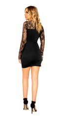Long Sleeved Eyelash Lace Dress with V Wire