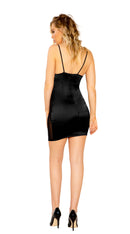 Sheer Mesh and Satin Mini Dress with Eyelash Lace Trim