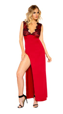 Maxi Length Eyelash Lace Dress with High Slit