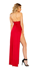 Maxi Length Dress with Deep V Detail and High Slit