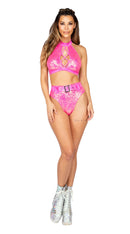 One Piece Strappy Sequin Lace-up Cropped Top