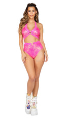 One Piece Criss-Cross Sequin Metallic Top with O-Ring Detail