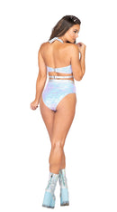 One Piece Criss-Cross Sequin Metallic Top with O-Ring Detail