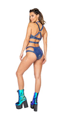 Two Piece Iridescent Cutout Romper with Holster