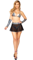 One Piece Sheer Mesh Skirt with Iridescent Shimmer Trimming