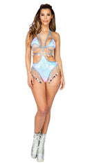 Two Piece Sequin Romper and Top with Beaded Trim