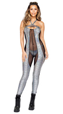 One Piece Two-Tone Sheer & Snakeskin Catsuit