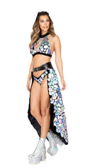 One Piece Long Metallic Spotted Flare Skirt