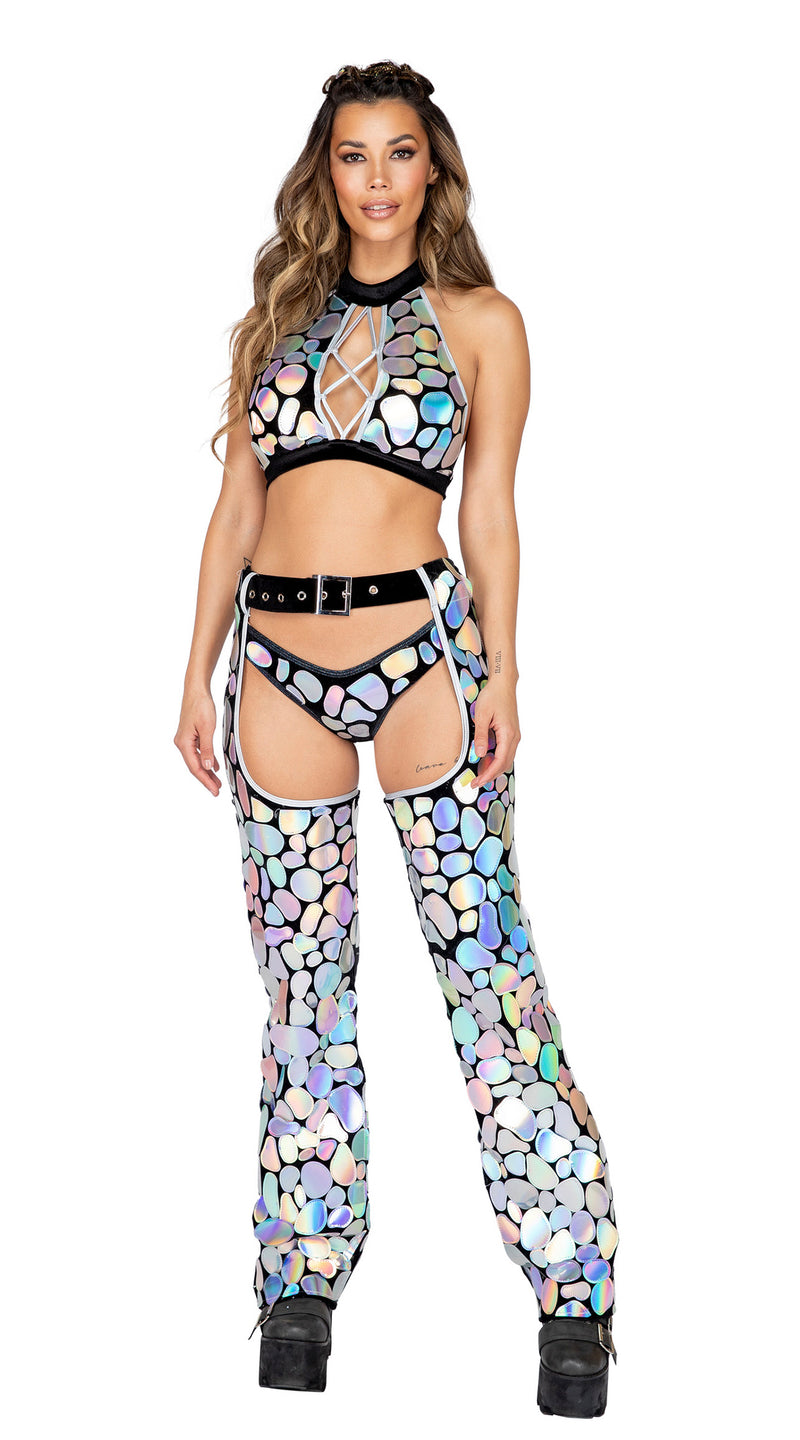One Piece Metallic Spotted Velvet Chaps with Belt