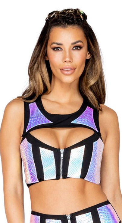 One Piece Keyhole Crop Top with Snake Panels