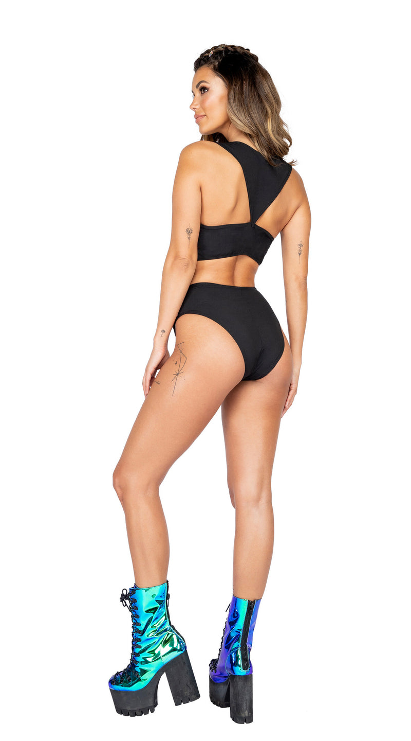 One Piece Snake Panel High-Waisted Shorts with Zipper Closure