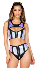 One Piece Snake Panel High-Waisted Shorts with Zipper Closure