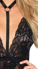 Two Piece Lace Harness Halter Babydoll With Matching G String
