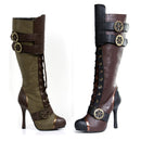 4 Inch Heel Knee High Steampunk Boot With Laces Women - ElegantStripper