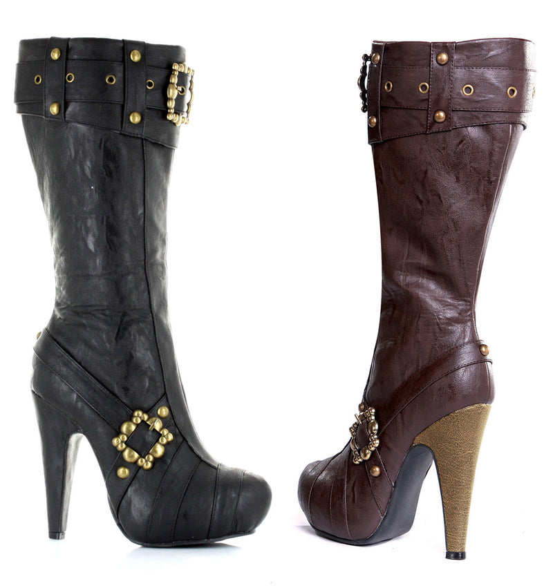 4 Inch Heel Knee High Steampunk Boots With Buckles And Studs Women - ElegantStripper