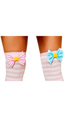 Pink Striped Thigh High Stocking Bows Set of Two