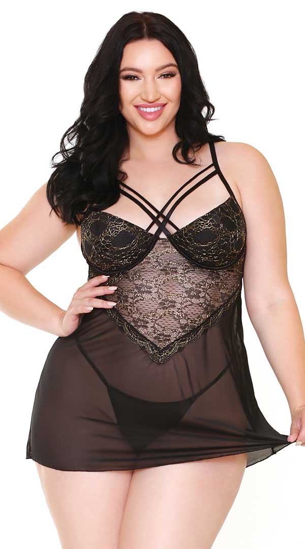 Marissa Mesh and Lace Chemise & G String
