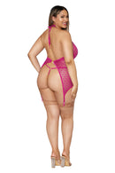 Gold Foil Stretch Lace and Heart Stretch Mesh Garter Slip Curvy Size