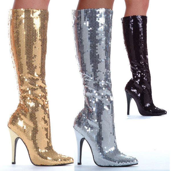 5 Inch Heel Sequins Knee Boot - ElegantStripper