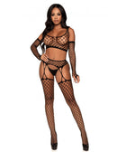 Three Piece Net Crop Top, Garter Stockings, and Matching Gloves