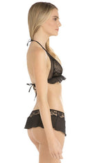 Two Piece Lace and Mesh Bra and Garter G-String Set