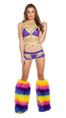 Cut-out Thong Shorts with O-Rings in Purple