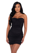 Tube Ruched Mesh Mini Dress in Black