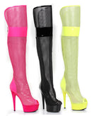 6 Inch Heel Peep Toe Thigh High Mesh Boot - ElegantStripper