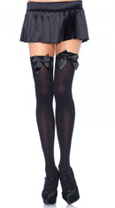 Satin Bow Opaque Thigh Highs