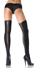 Opaque Thigh Highs Satin Lace Up