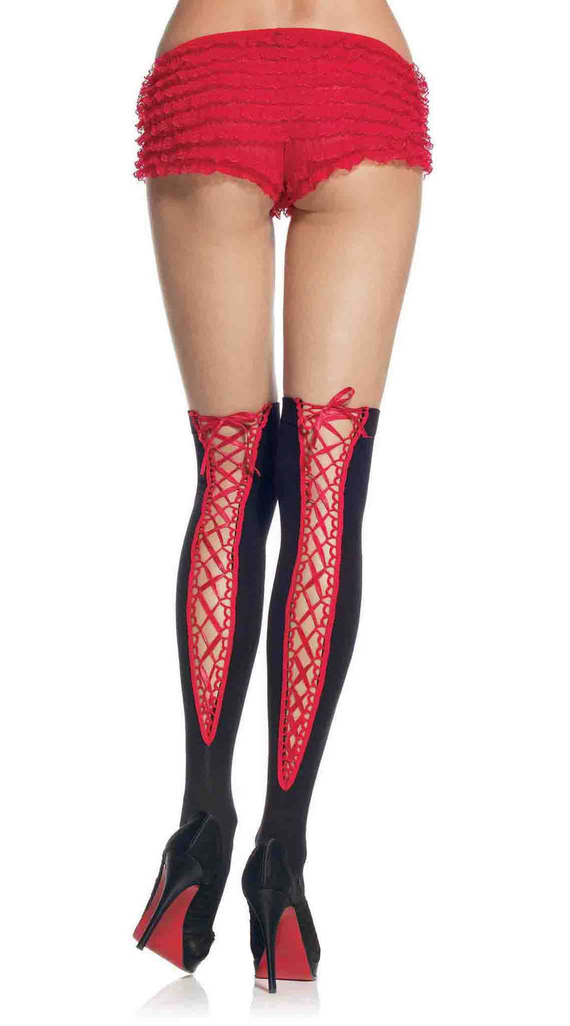 Opaque Thigh Highs Satin Lace Up