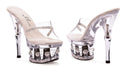 6 Inch Heel Clear Rhinestone Mule with Disco Ball Platform - ElegantStripper