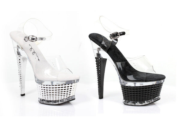 6 Inch Heel Ankle Strap with Textured Platform Diamante Model - ElegantStripper