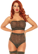 Two Piece Lurex Shimmer Spandex Strapless Bandeau Top and Matching High Waist Brazilian Panty