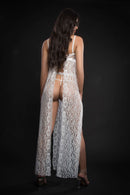 Two Piece Strappy Halter Laced Night Gown with Side Slits and Open Back