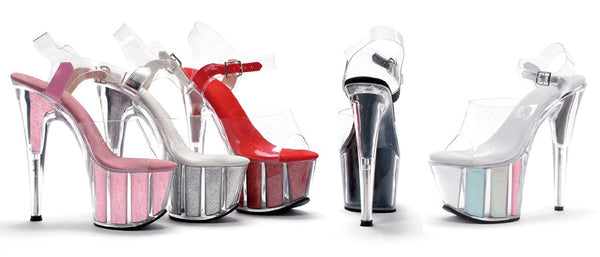 7 Inch Heel Pointed Stiletto Sandal with Glitter In Platform - ElegantStripper