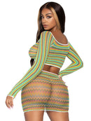 Two Piece Zig Zag Net Crop Top and Mini Dress