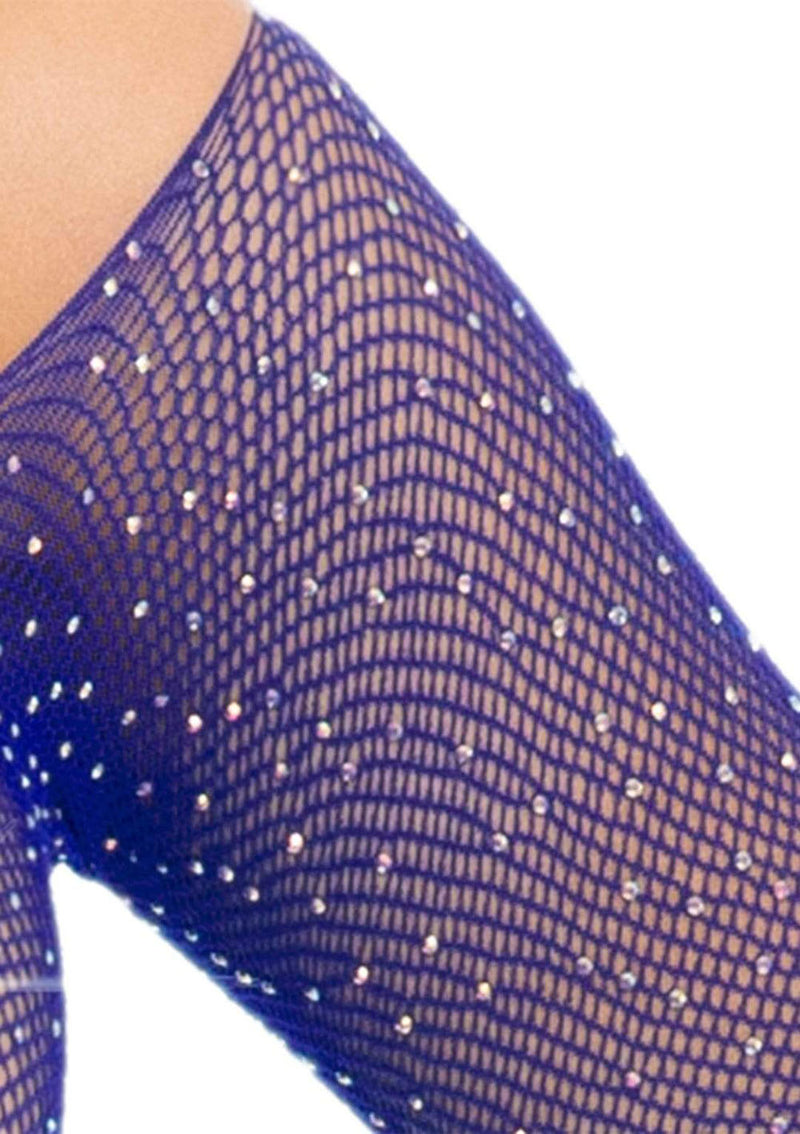 Crystalized Long Sleeve Fishnet Thong Back Bodysuit