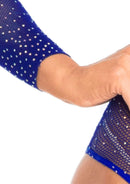 Crystalized Long Sleeve Fishnet Thong Back Bodysuit