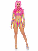Rainbow Fishnet Long Sleeved Mini Dress