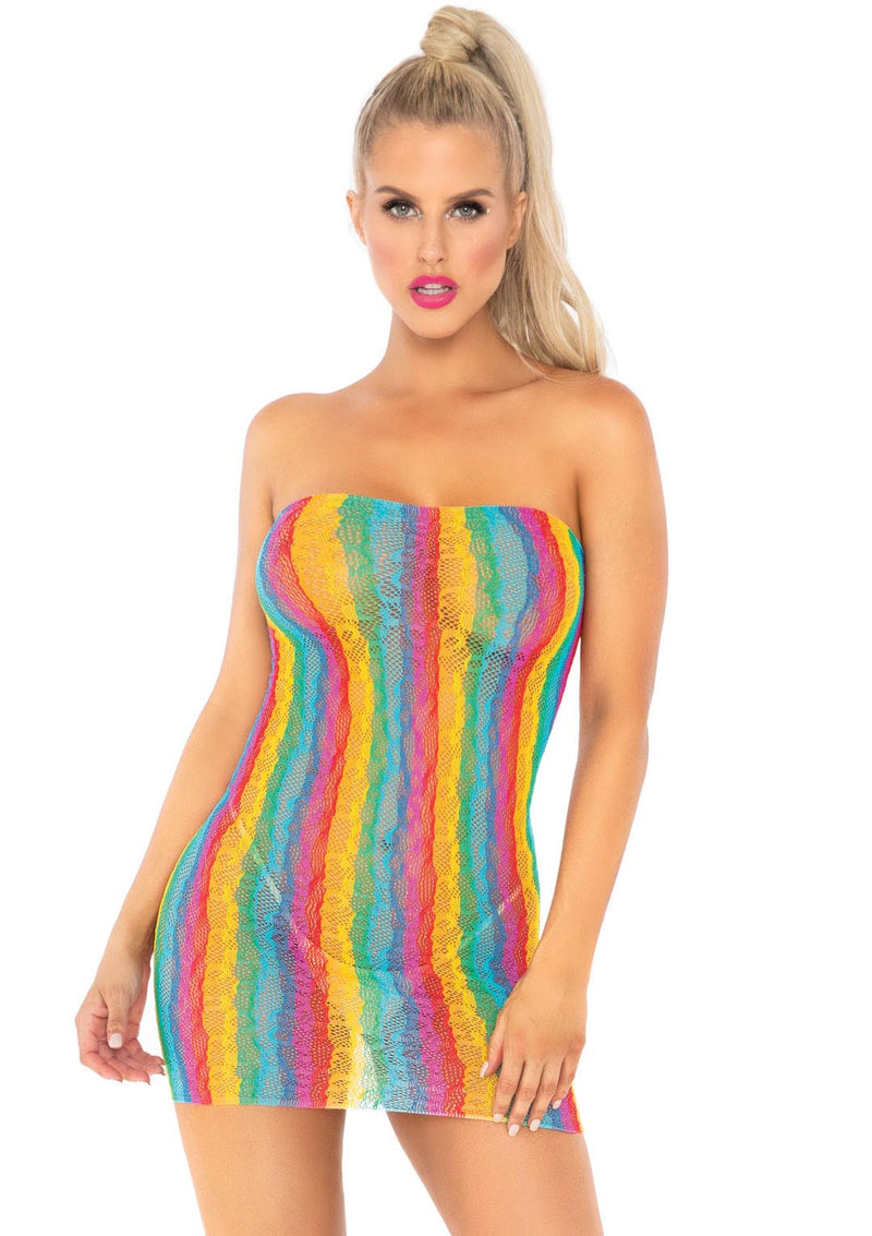Rainbow Leopard Lace Tube Dress