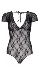 Floral lace backless deep-v cap sleeve teddy