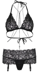 Three Piece Bliss Bra, Garter and G-String Set