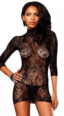 Floral Lace High Neck Mini Dress