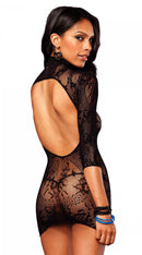 Floral Lace High Neck Mini Dress