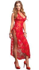 Two Piece Rose Lace High Slit Gown and G-String
