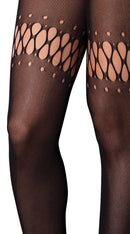 Sheer Bodystocking with Net Detail and Multi Strand Halter Neck