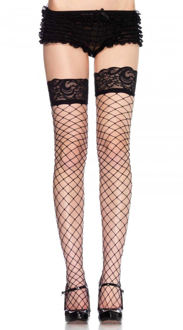 Lace Top Fence Net Thigh Highs